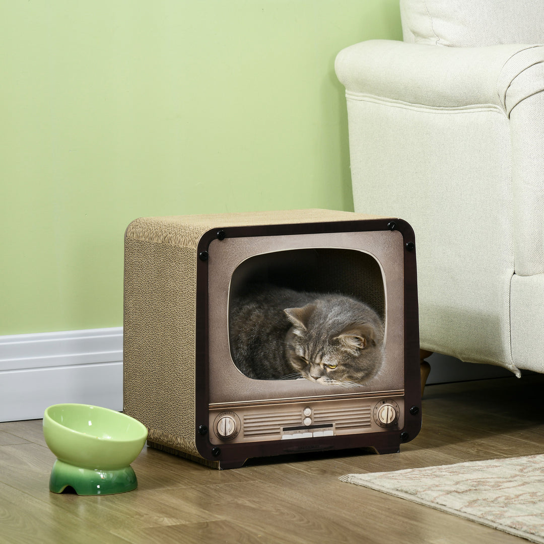 2 in 1 TV Shape Cat Scratching Board House with Catnip