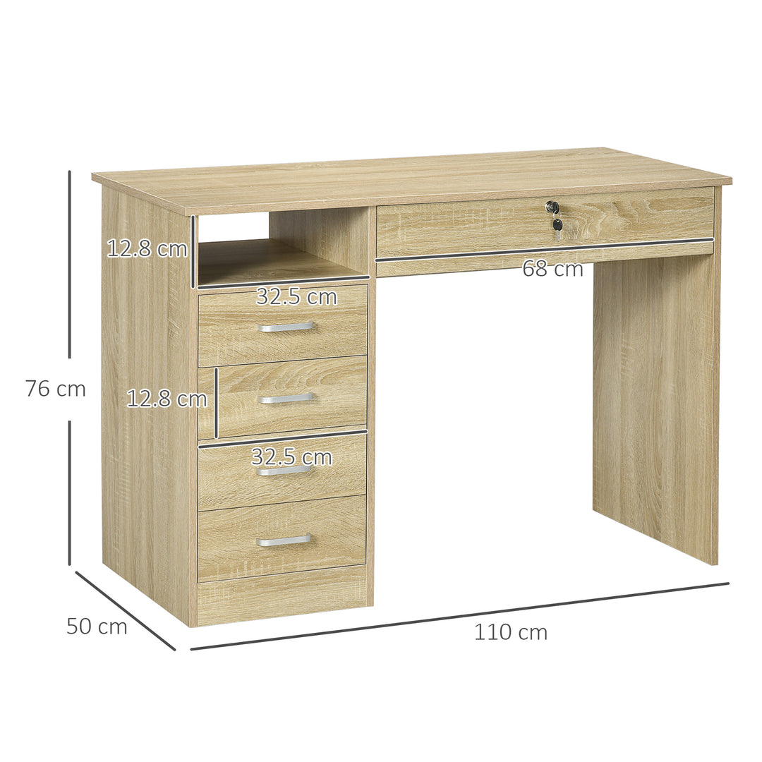 HOMCOM Desk with Shelves and Lockable Drawer