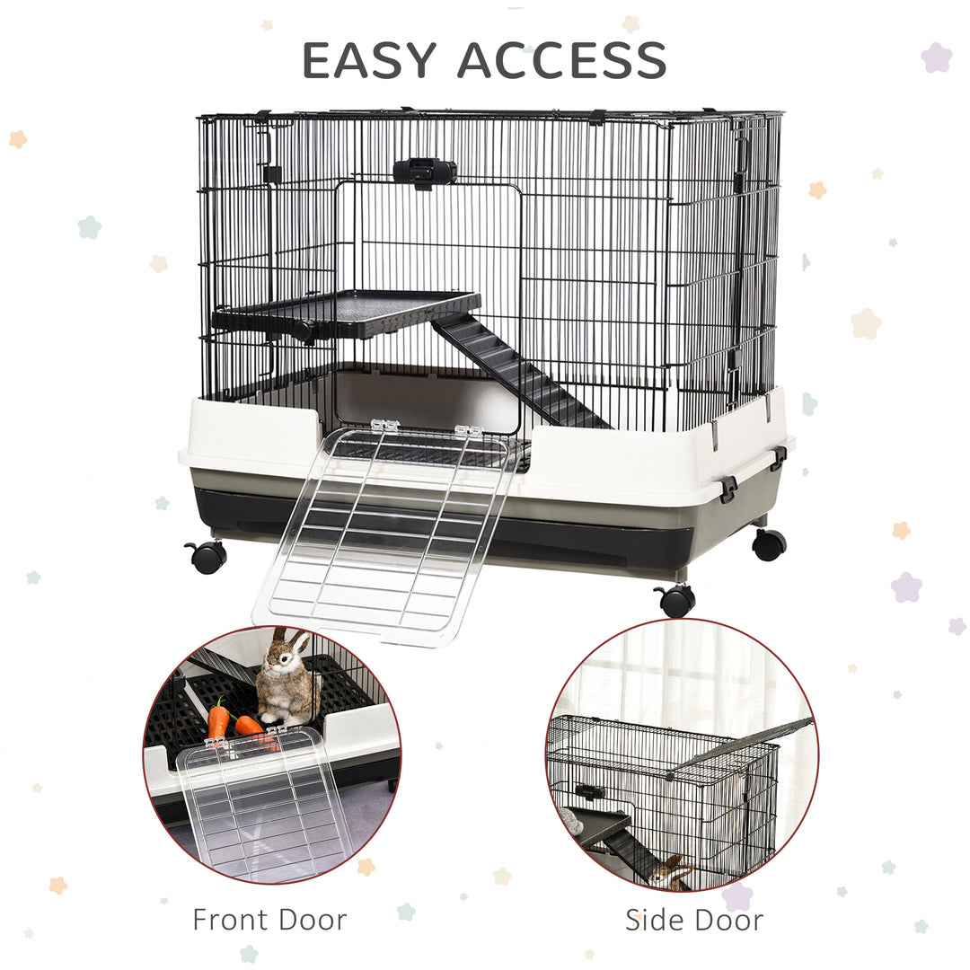 Small Animal Steel Wire Rabbit Cage Pet Play House W/ Waste Tray Black