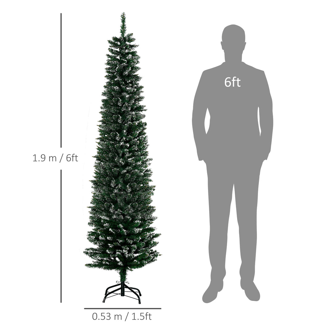 6.5FT Artificial Snow Dipped Christmas Tree Xmas Pencil Tree Holiday Home Indoor Decoration with Foldable Black Stand