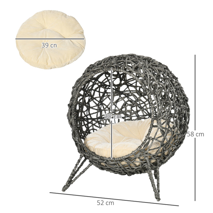 Rattan Elevated Cat Bed: Cosy Ball-Shaped Kitten Abode with Removable Cushion