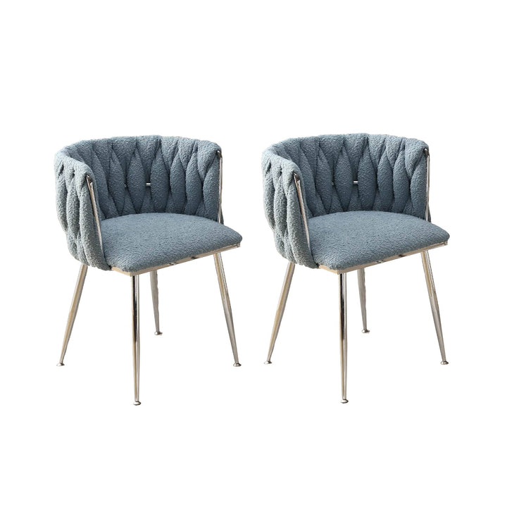 Set of 2 Hand-Woven Dining Chairs, Light Blue