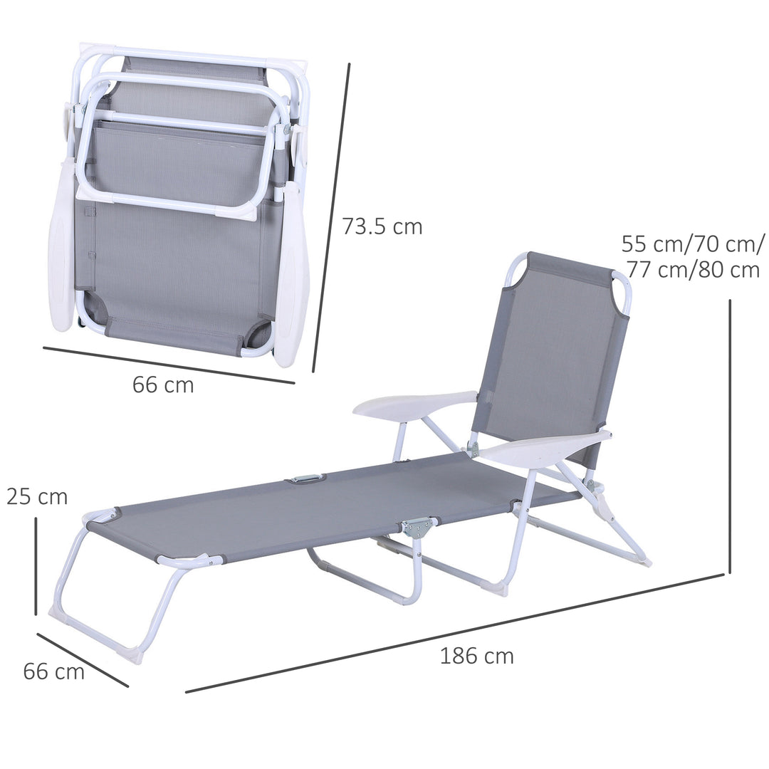 Reclining Lounge Chair with 4-Level Adjustable Backrest Folding Sun Beach Lounger for Patio Garden Silver