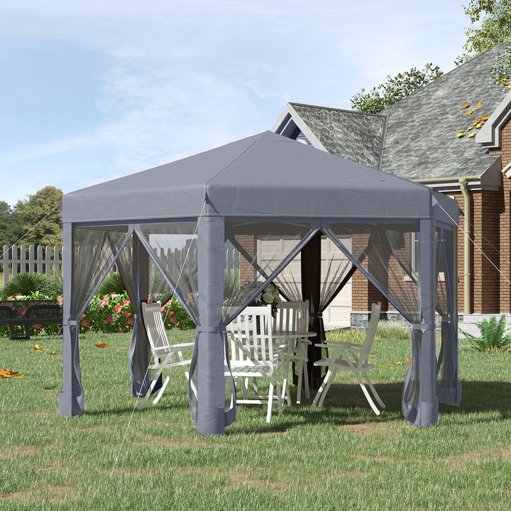 3.2m Canopy Rentals Pop Up Gazebo Hexagonal Canopy Tent Outdoor Sun Protection w/ Mesh Sidewalls