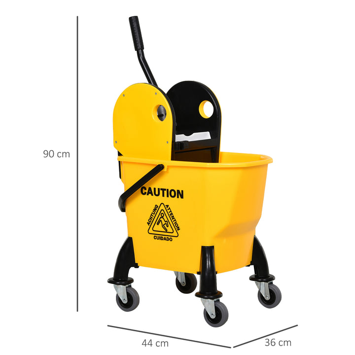 26L Mop Bucket & Water Wringer w/ 4 Wheels Plastic Body Metal Handle Pole Holder Home Commercial Cleaning Floor Cart Yellow