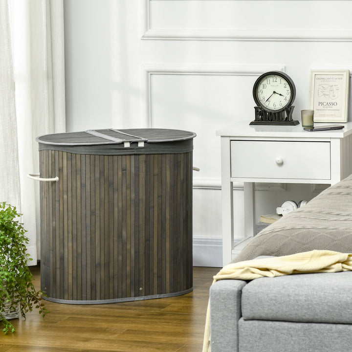 Bamboo Laundry Sanctuary: 100L Dual-Compartment Hamper with Lid & Removable Liner