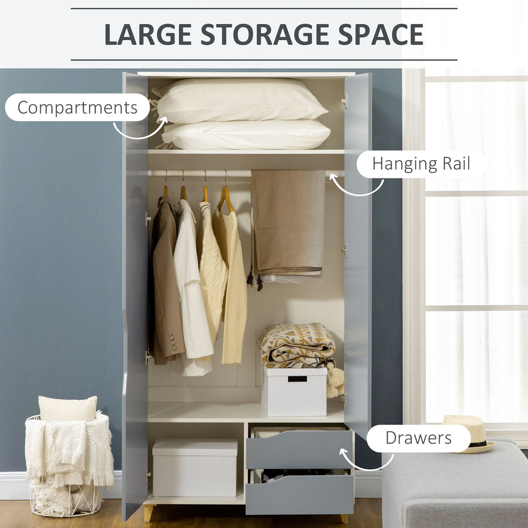 HOMCOM Wardrobe with Shelves, 2 Doors, Grey