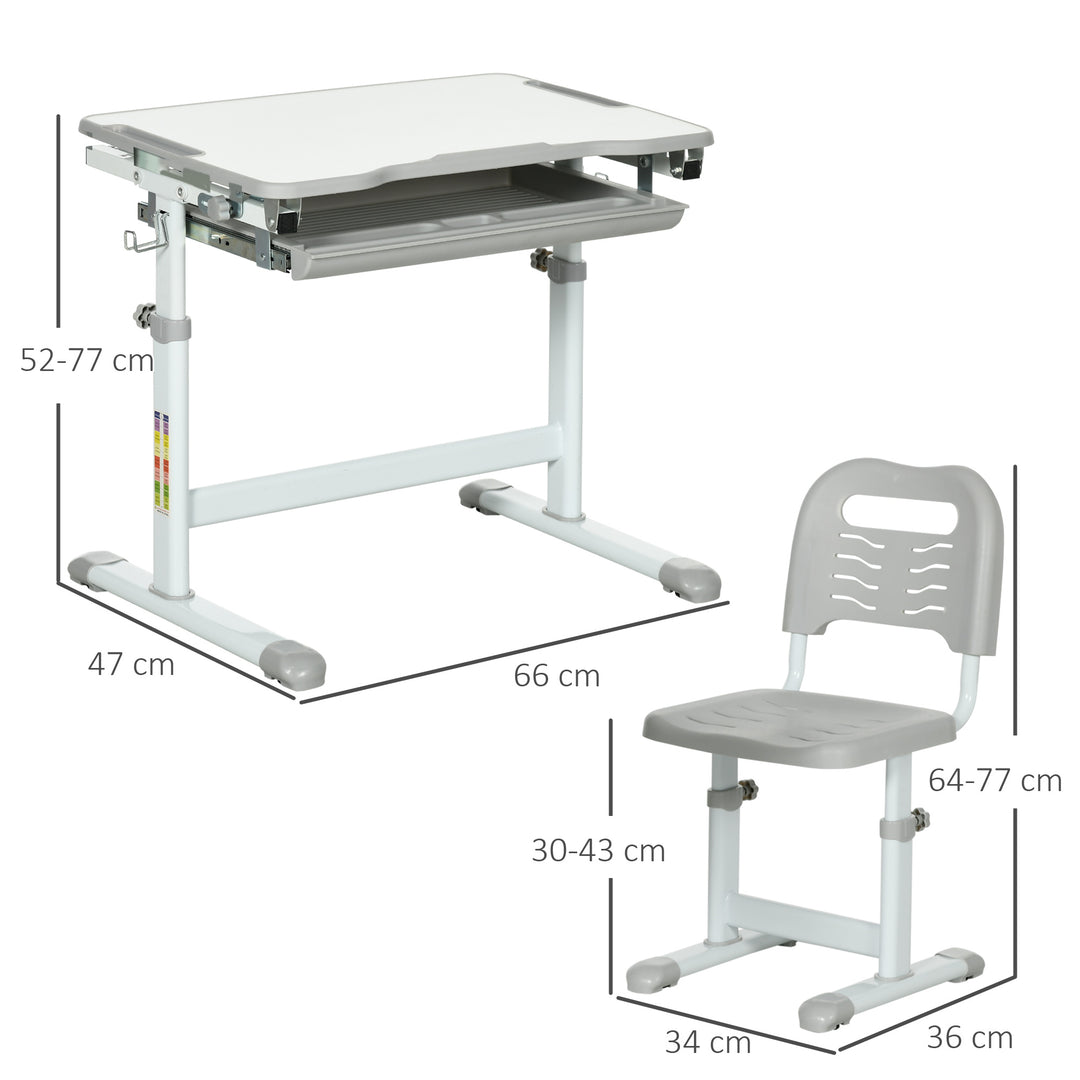 Kids Desk and Chair Set Height Adjustable Student Writing Desk Children School Study Table with Tiltable Desktop