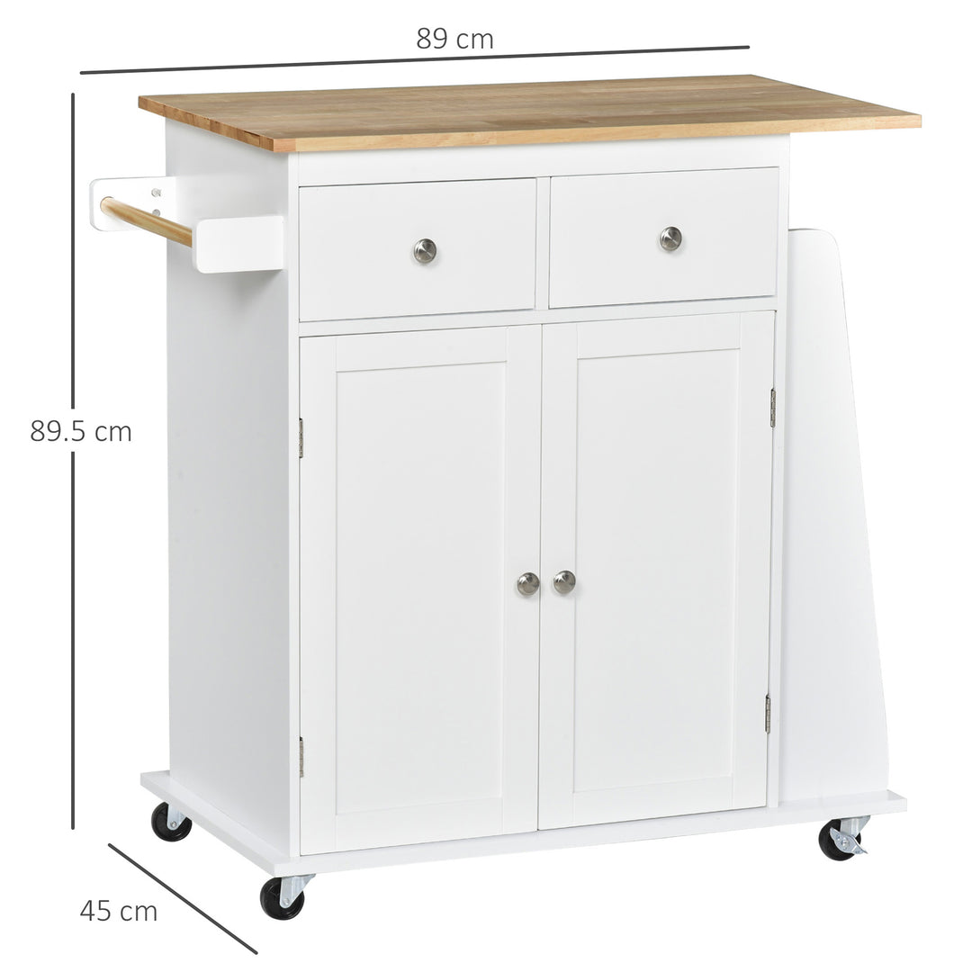 Kitchen Island Storage Cabinet Rolling Trolley with Rubber Wood Top