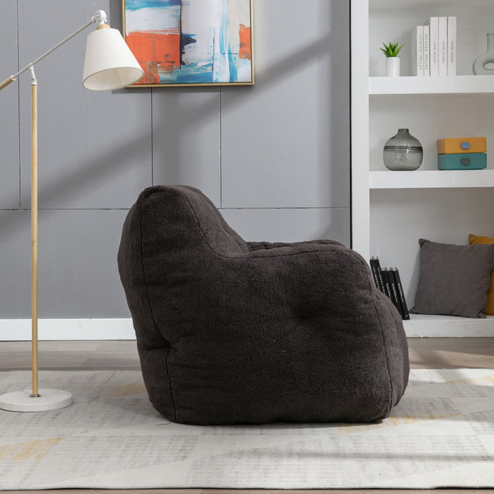 Soft Swivel Foam Bean Bag Armchair with Teddy Fabric and Ergonomic Backrest