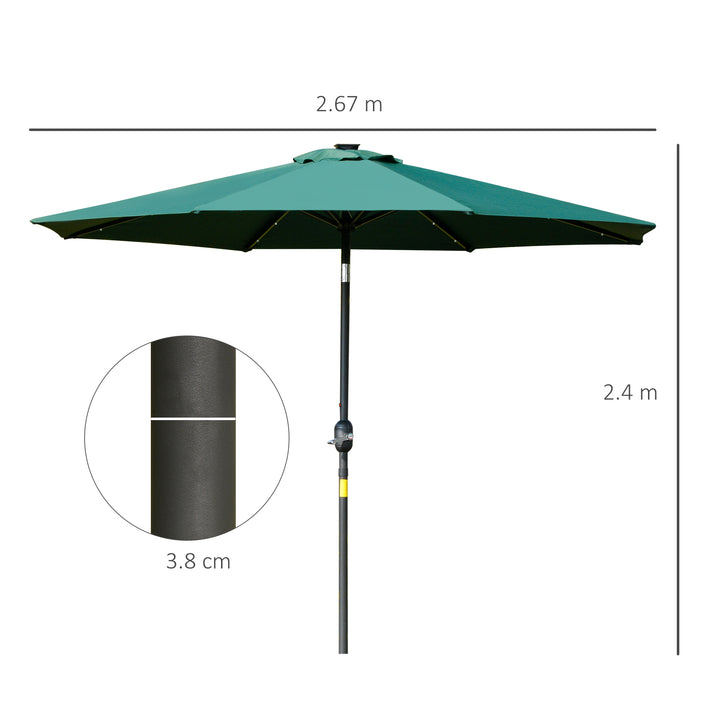 Waterproof LED Patio Parasol: 2.7m Tilting Umbrella with Crank & 8 Ribs