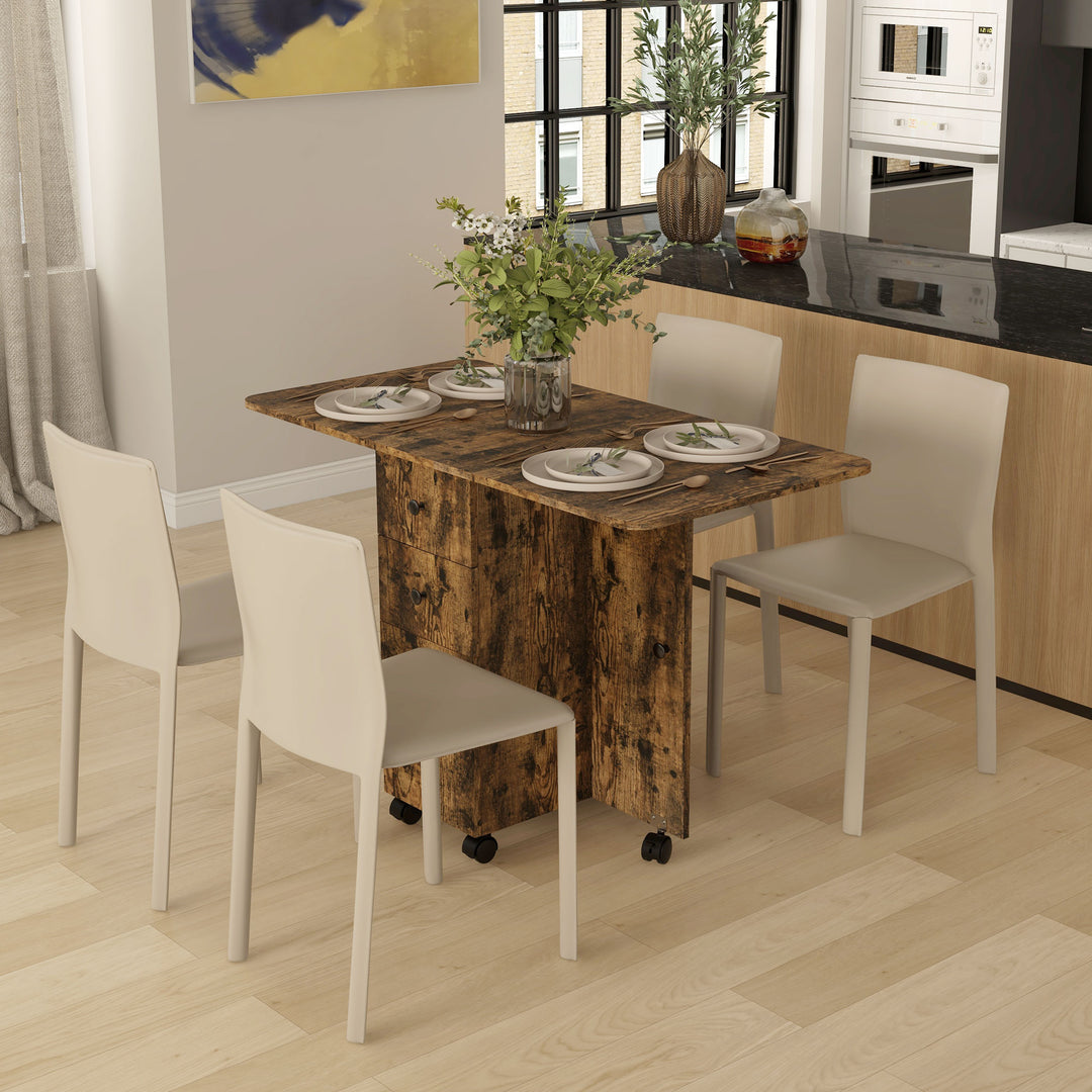 Multi-Storage Six-Person Drop Leaf Dining Table - Rustic Brown