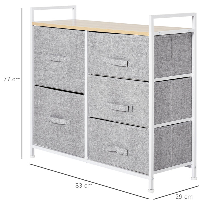 5 Drawer Linen Storage Chest Home Organisation w/ Shelf Handles Metal Frame Adjustable Feet Hallway Home Dresser Grey