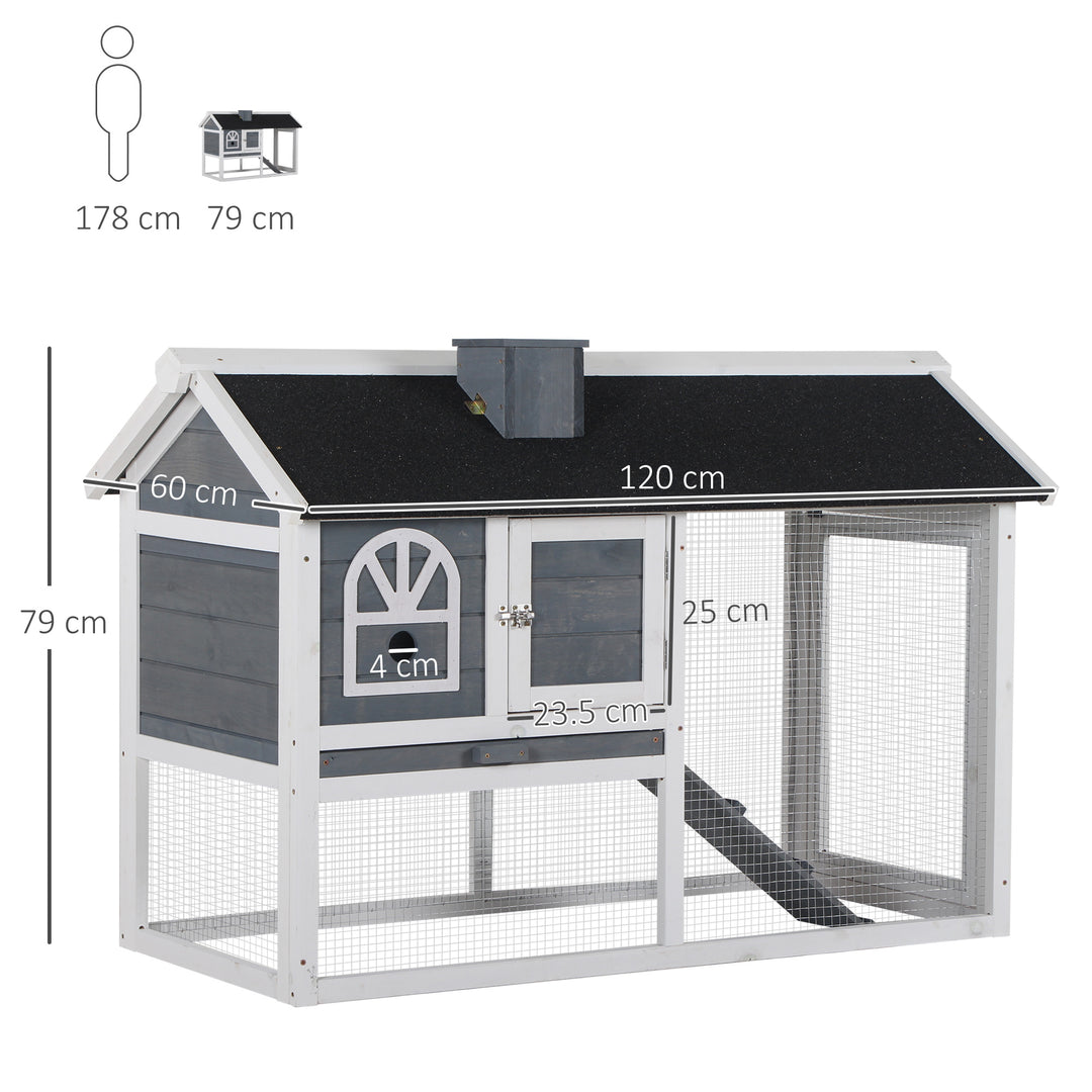 Rabbit Hutch Wood Bunny Cage Run Guinea Pig Hutch for Outdoor Indoor w/ Pull Out Tray Run Box Ramp Asphalt Roof for Small Animals