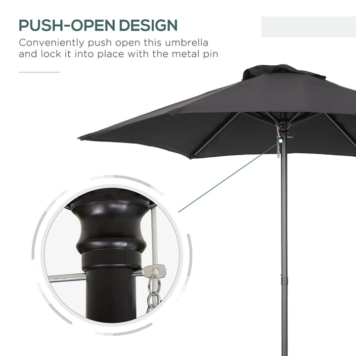 Black Patio Parasol: 6-Rib Outdoor Sun Shade for Balcony & Garden