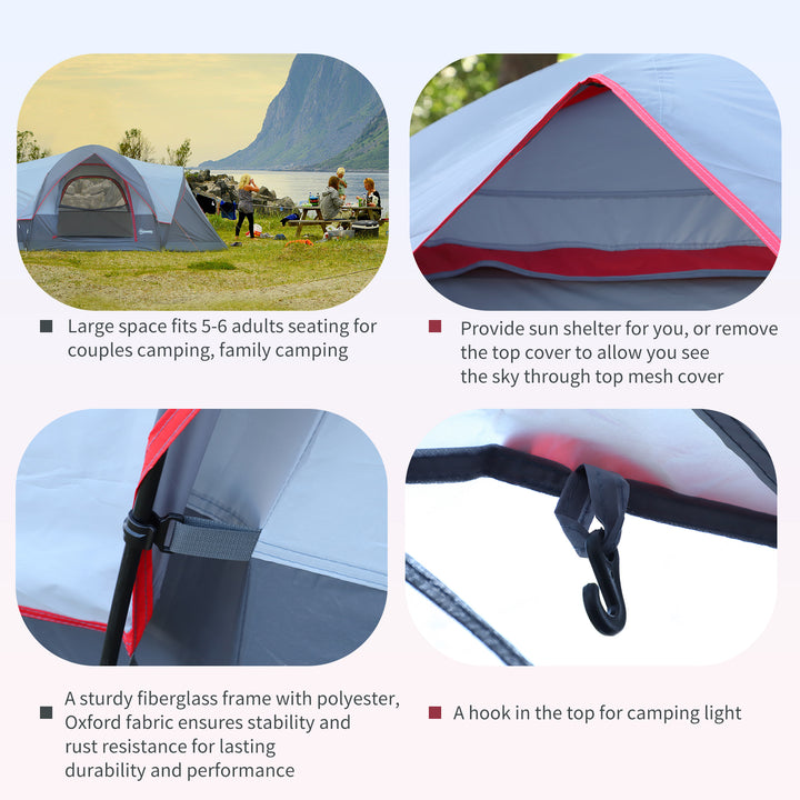 5-6 Man Dome Camping Tent Hiking Shelter UV Protection Water Resistant Tunnel Sun Shade - Grey