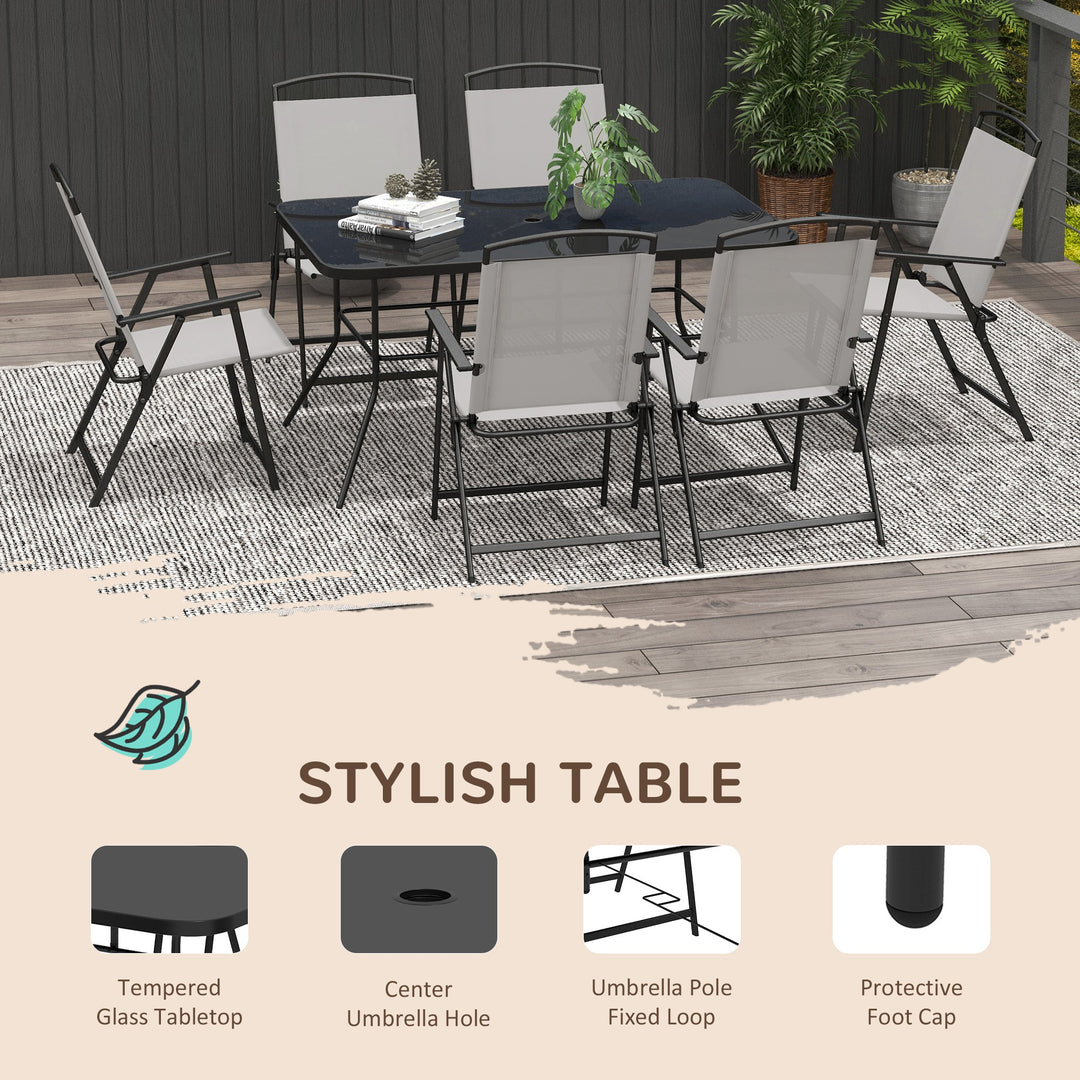 7 Pieces Metal Garden Furniture Set with Folding Chairs