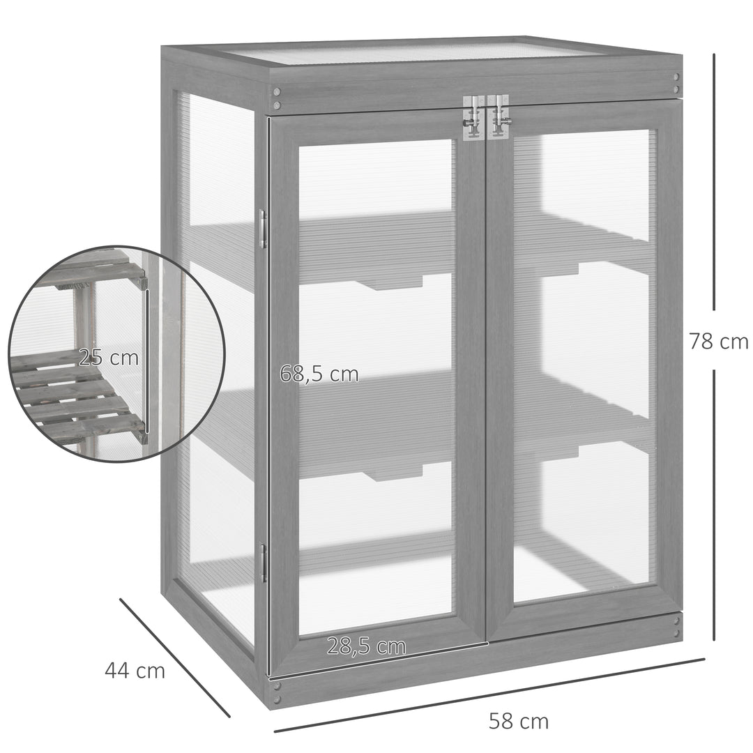 3-tier Wood Greenhouse Garden Polycarbonate Cold Frame Grow House w/ Storage Shelf for Plants