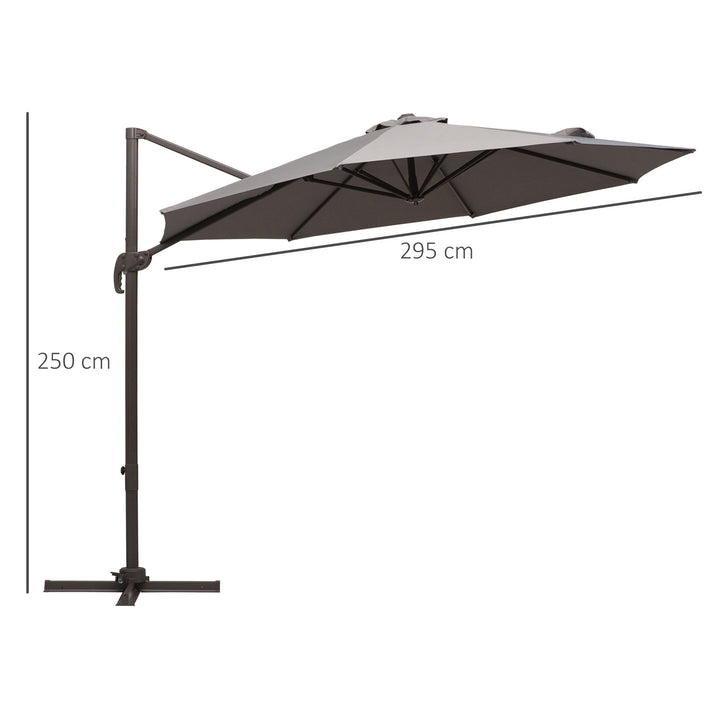 3M Roma Umbrella Sun Shade Cantilever Hanging Parasol w/ Cross Base Hand Crank Aluminium Frame 360°Rotation - Grey