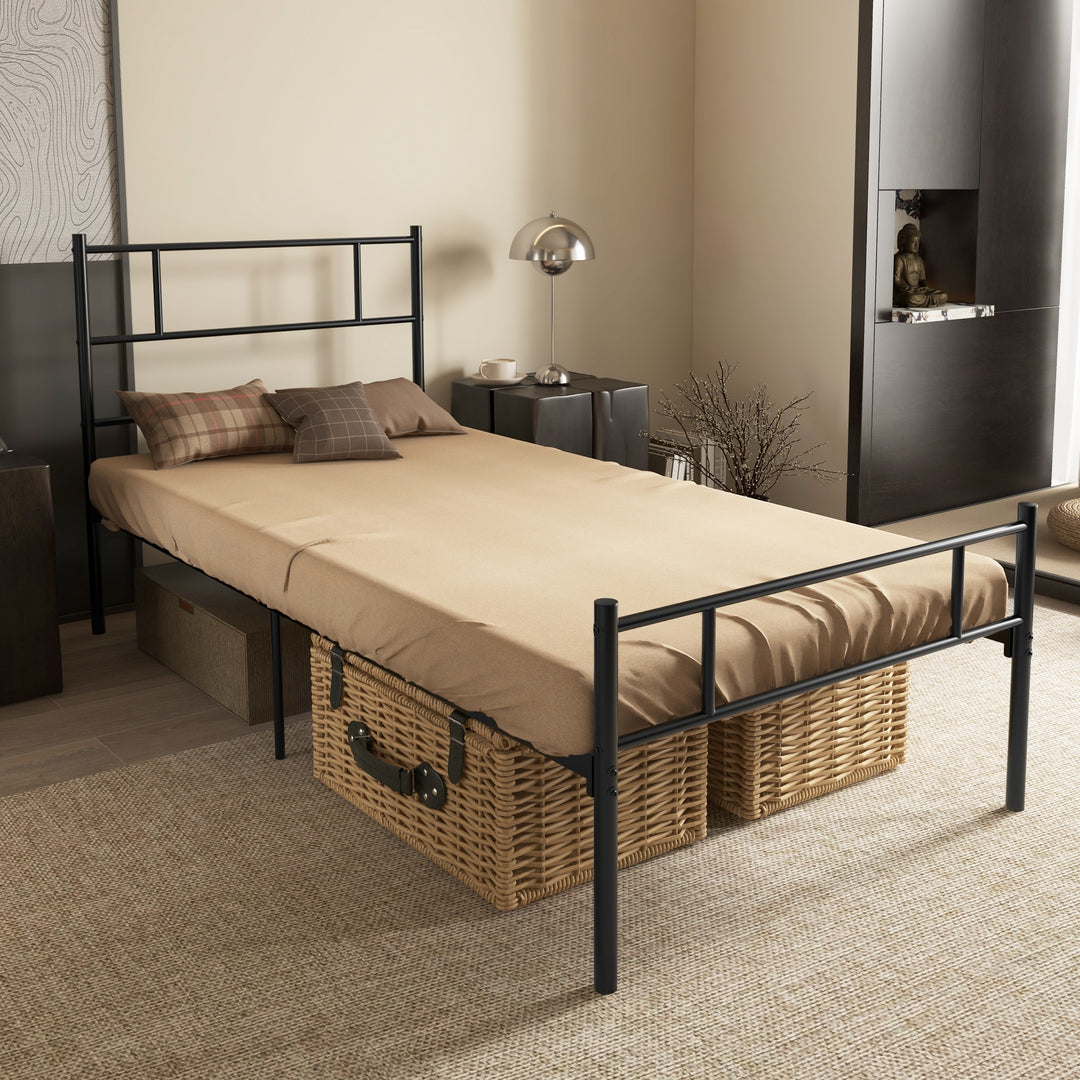 Single Metal Bed Frame with Headboard and Footboard