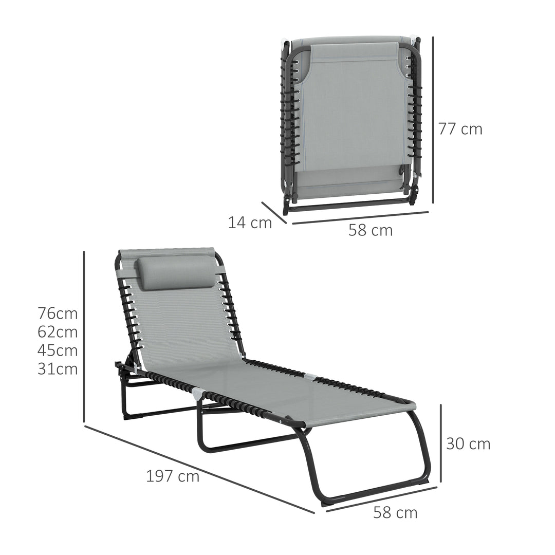 Folding Sun Lounger Beach Chaise Chair Garden Cot Camping Recliner with 4 Position Adjustable Light Grey