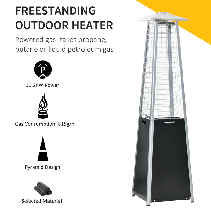 11.2KW Outdoor Patio Gas Heater Freestanding Pyramid Propane Heater Garden Tower w/ Wheels