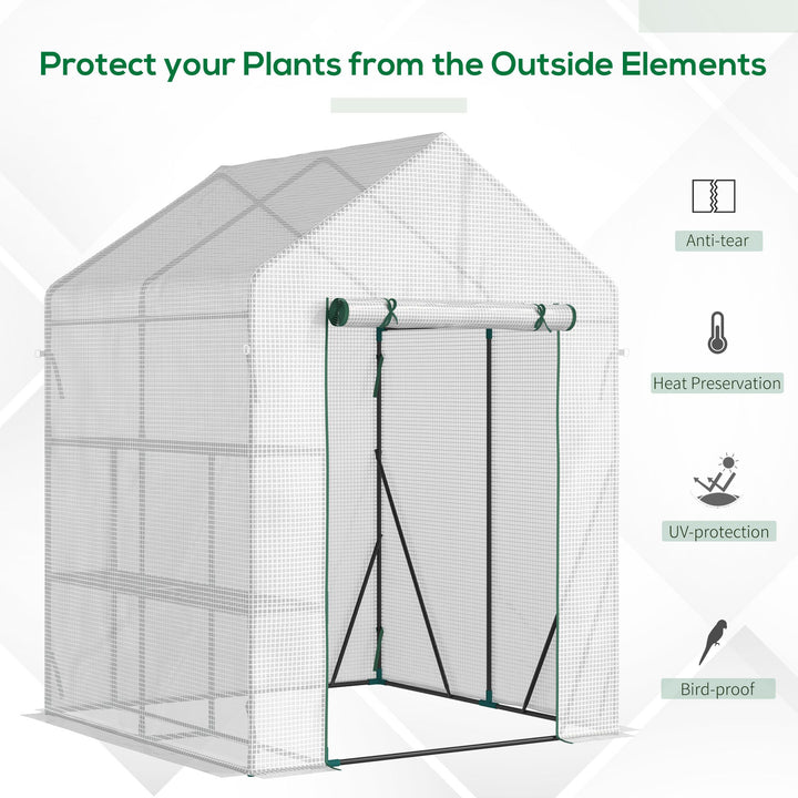 Walk-In Greenhouse Portable Gardening Plant Grow House with 2 Tier Shelf