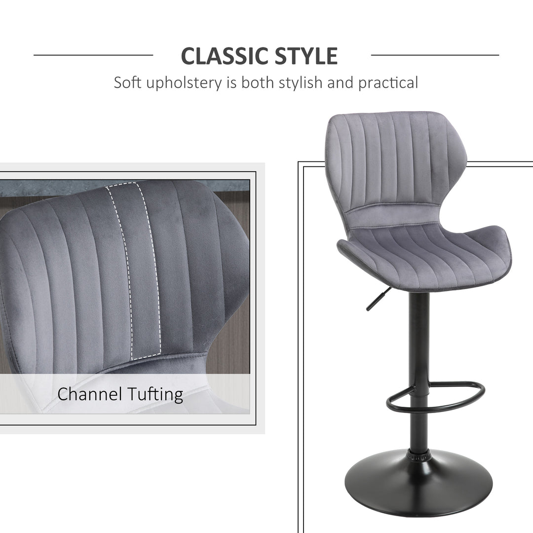 Bar Stool Set of 2 Velvet-Touch Fabric Adjustable Height Swivel Counter Chairs with Footrest