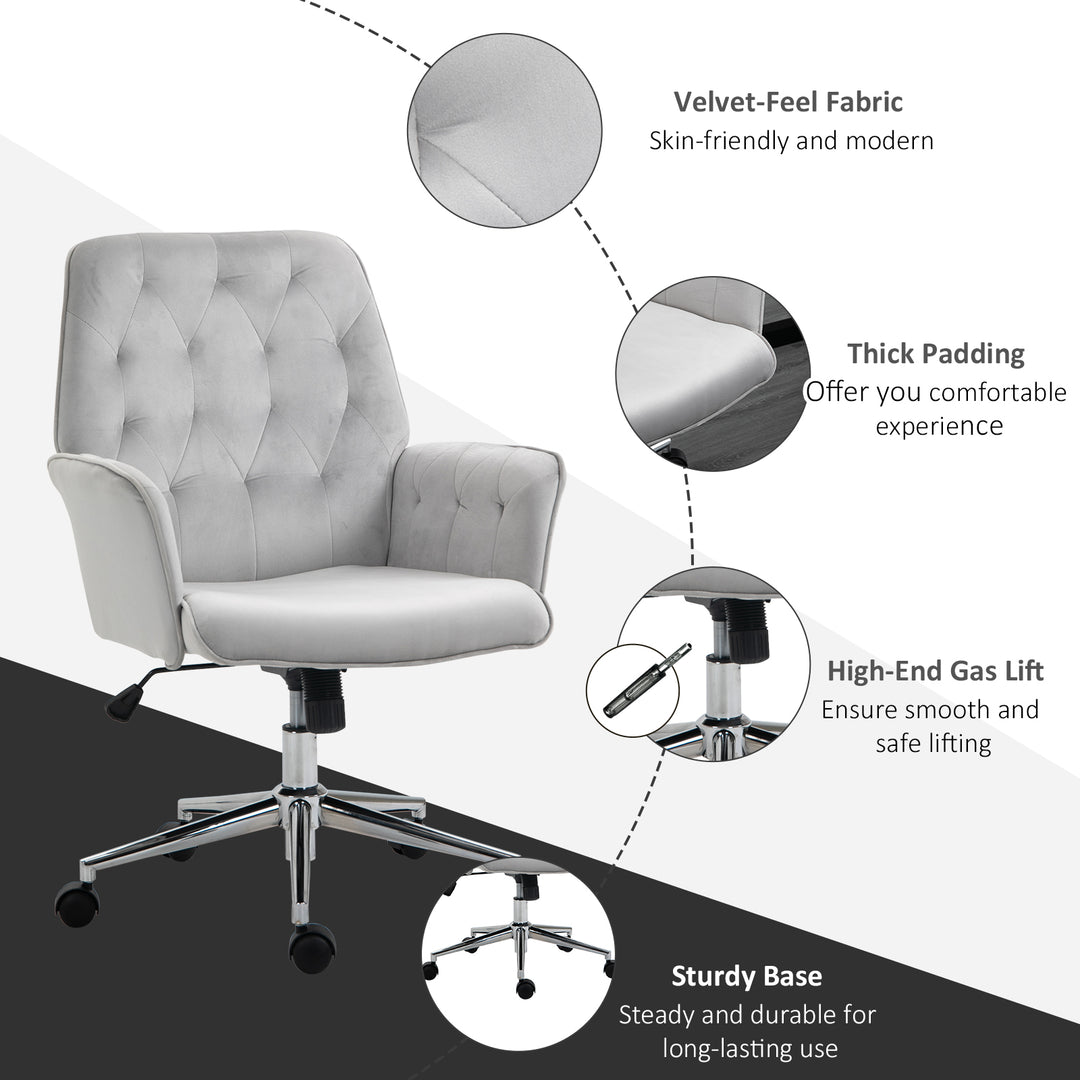 Vinsetto Linen Computer Desk Chair with Armrest, Modern Swivel Chair with Adjustable Height, Home Office Chair, Light Grey Aosom UK