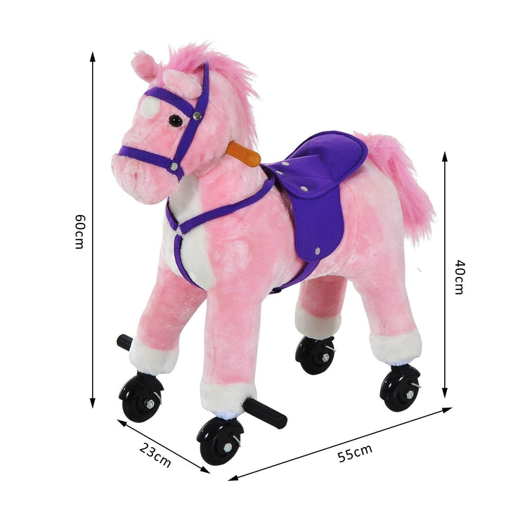 Rocking Steed: Plush Pink Toy with Rolling Wheels & Sound Effects for Toddlers