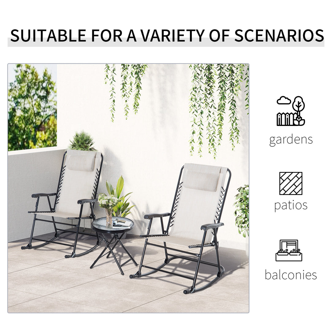 3 Piece Outdoor Rocking Set with 2 Folding Chairs and 1 Tempered Glass Table