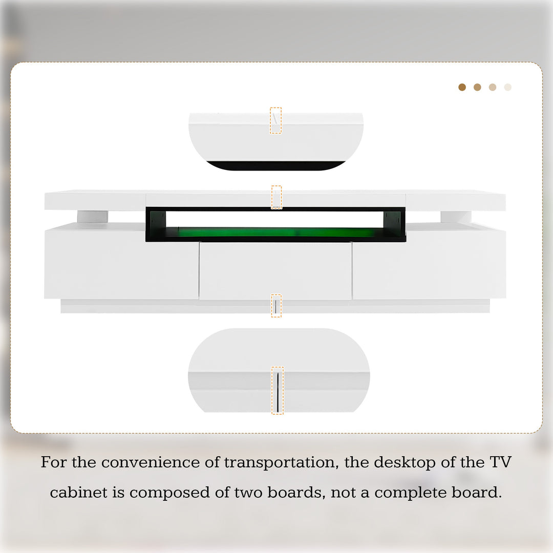 Modern TV Stand with LED Lights & High Gloss Front