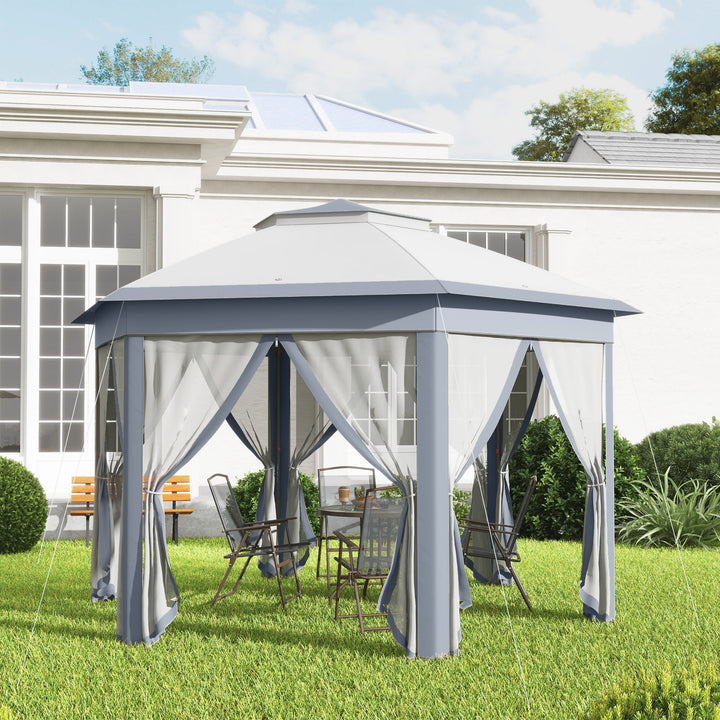 Hexagon Patio Gazebo Pop Up Gazebo Outdoor Double Roof Instant Shelter with Netting