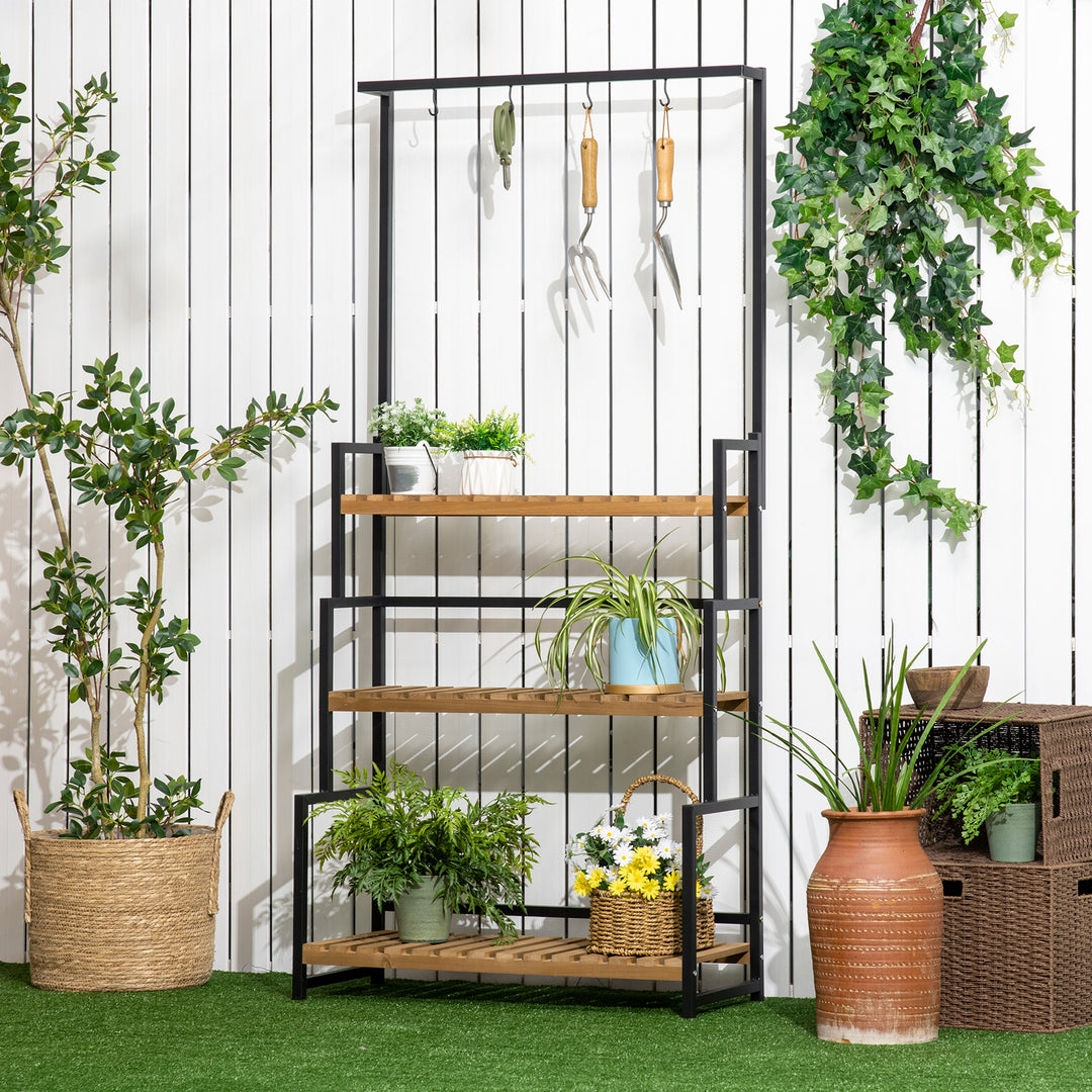 Outsunny 3-Tier Plant Stand with Hanging Hooks