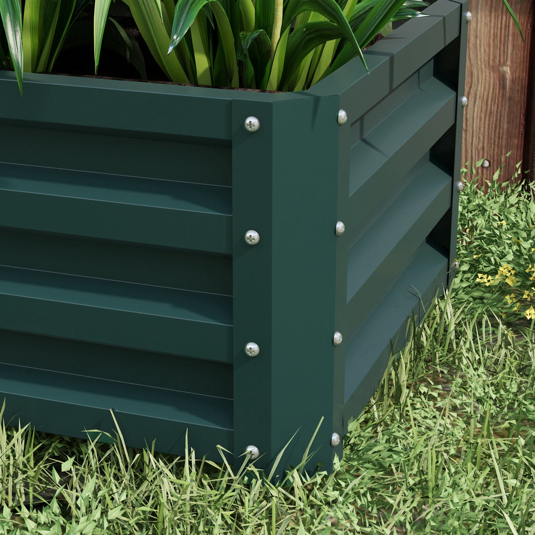 Metal Raised Planters: Set of 2 Green Outdoor Beds for Flowers