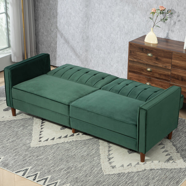 Velvet-Feel Three-Seater Sofa Bed - Green