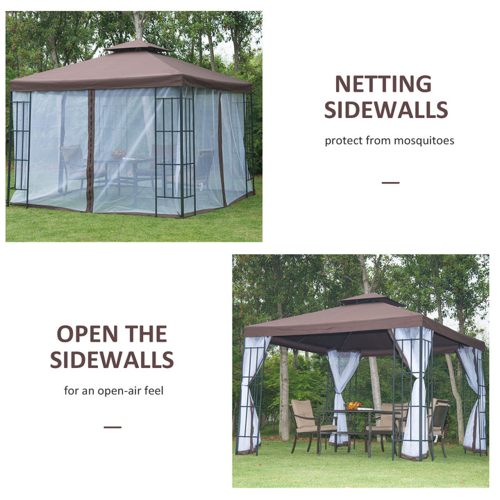 3 x 3(m) Patio Gazebo Canopy Garden Pavilion Tent Shelter with 2 Tier Roof and Mosquito Netting