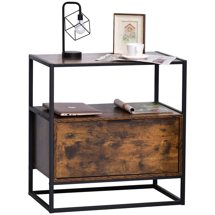 HOMCOM Industrial Side Table: Retro Steel-Frame Unit with Drawer