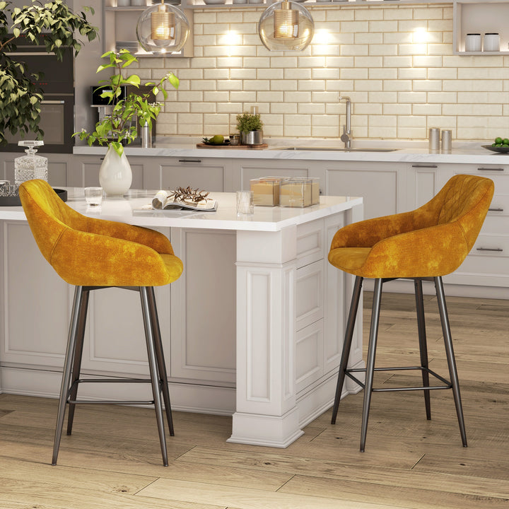 Set of Two Velvet-Feel Bar Stools - Brown