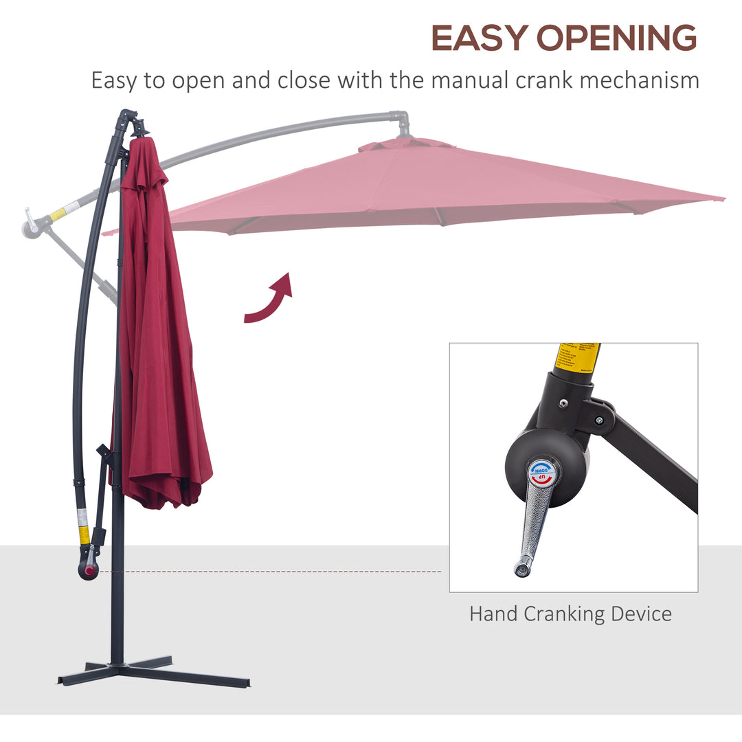 3(m) Garden Banana Parasol Hanging Cantilever Umbrella with Crank Handle and Cross Base for Outdoor