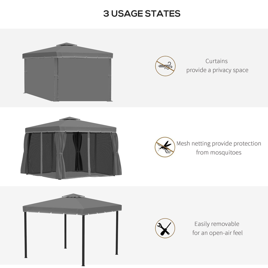 3 x 3(m) Patio Gazebo Canopy Garden Pavilion Tent Shelter Marquee with 2 Tier Water Repellent Roof