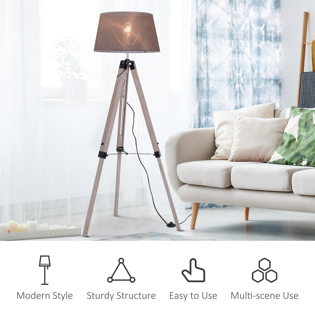 Wooden Adjustable Tripod Free Standing Floor Lamp Bedside Light E27 Bulb Compatible