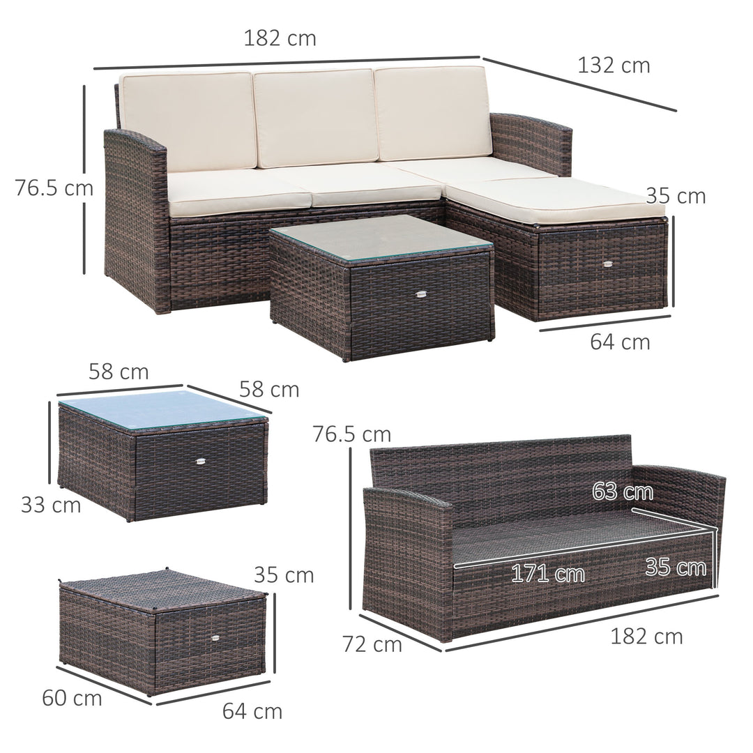 Waterproof 4-Seater Rattan Garden Furniture Outdoor Patio Corner Sofa and Coffee Table Set Footstool w/ Thick Cushions