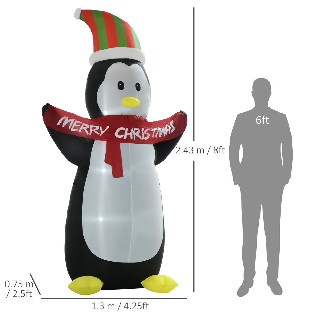 243cm Inflatable Penguin Holding Merry Christmas Banner Holiday Yard Decoration with LED Lights