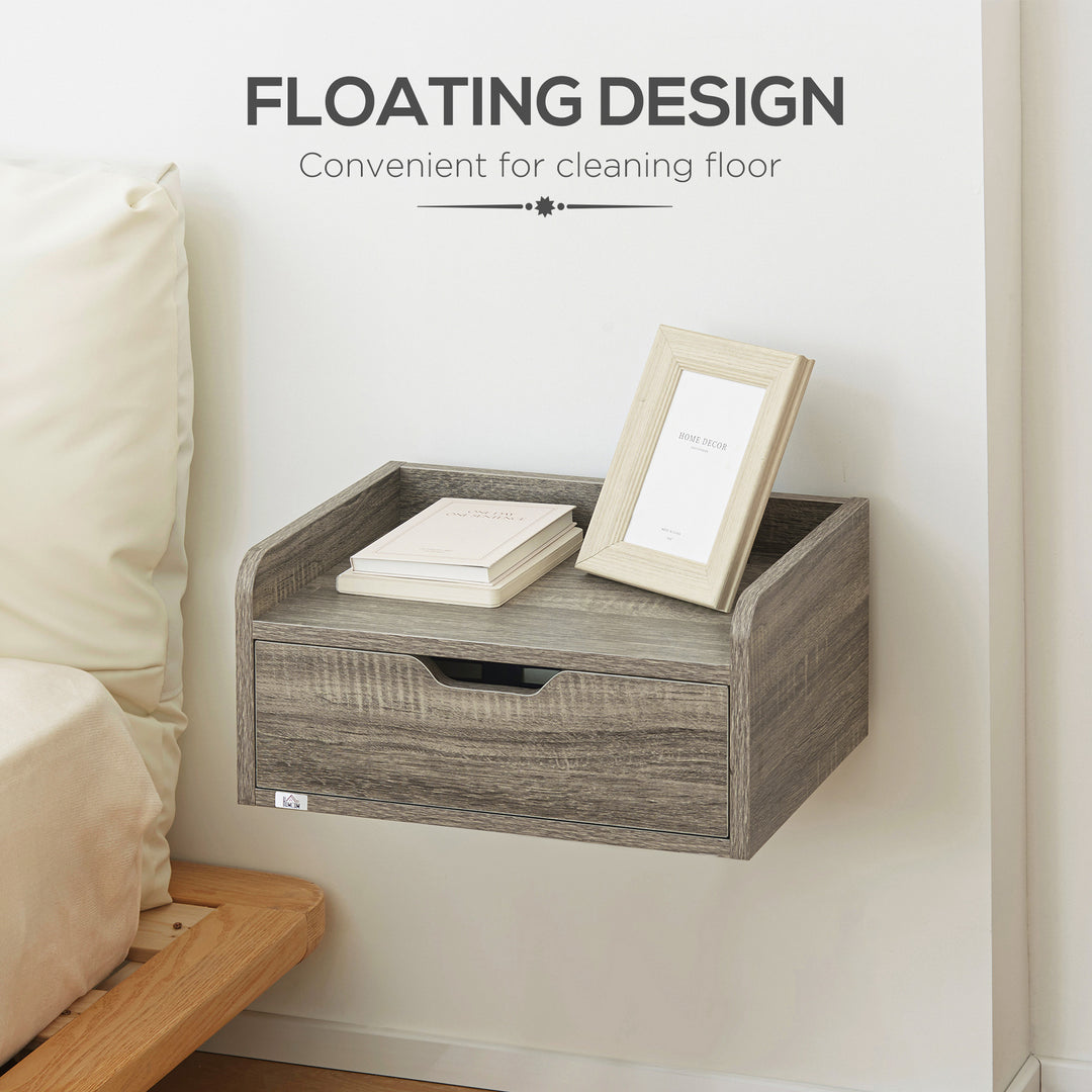 HOMCOM Floating Nightstand Set of 2 Wall Mounted Bedside Table with Storage Drawer for Bedroom