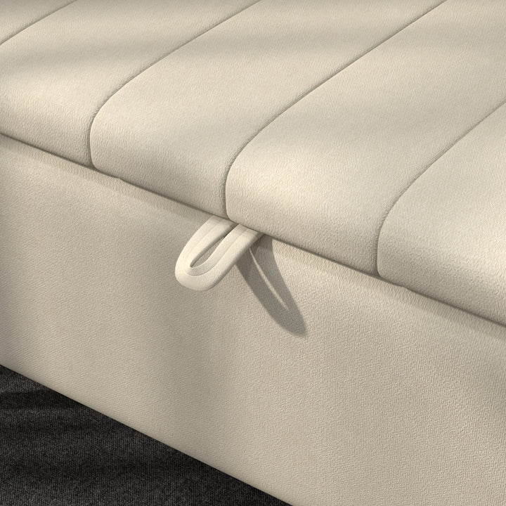 Storage Ottoman Linen Fabric Bench with Flip Top - Cream White