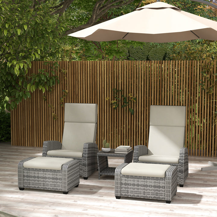 5-Piece Rattan Patio Reclining Chair Set with Footstools