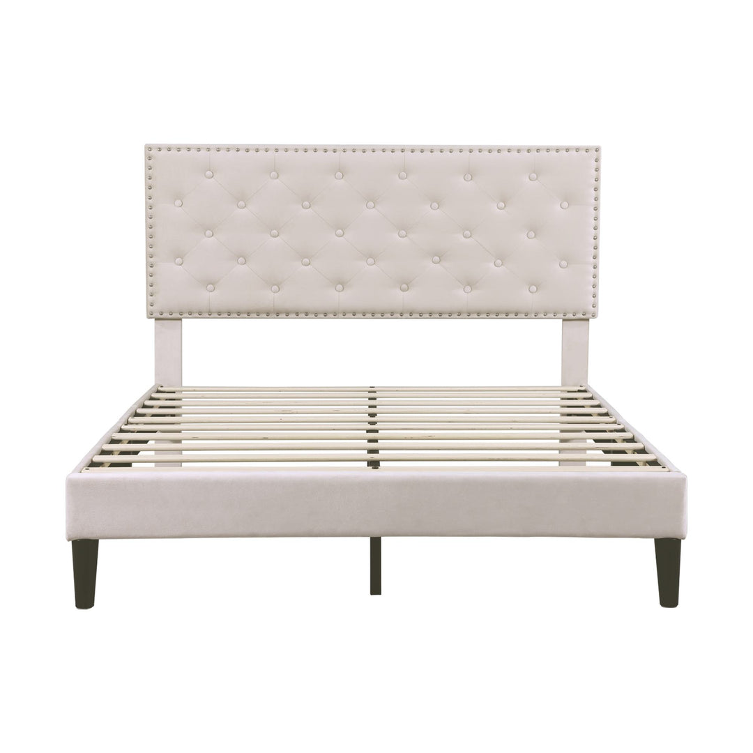 Upholstered Velvet Bedstead with Button-Tufted Headboard