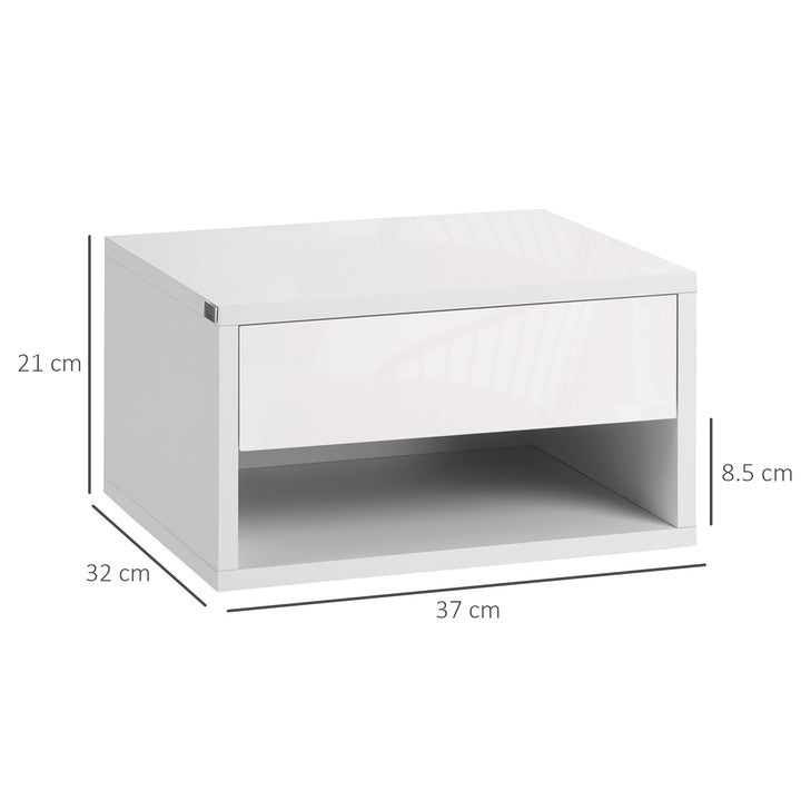 2 Pieces White Bedside Cabinets w/ Slide-out Drawers and Bottom Shelves