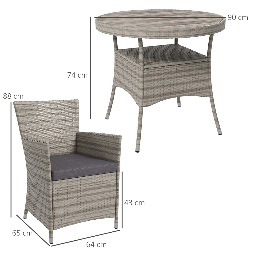 Rattan Dining Set: 5 Piece Suite with Cushions & Slatted Table